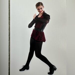 CUSTOM Size Small Adult Burgandy & Black Velvet with Fringe Dance Dress